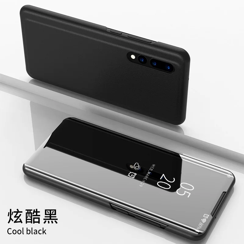 Посмотреть Смарт зеркало откидная крышка для huawei P30 Pro чехол Clear кожа стенд для huawei P30 тонкий 360 Полный роскошный противоударный чехол - Цвет: black