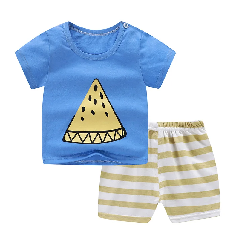 Popular Summer Fashion Baby Boy Clothing Outfits Girl Cartoon Pattern Tops+Shorts | Детская одежда и обувь