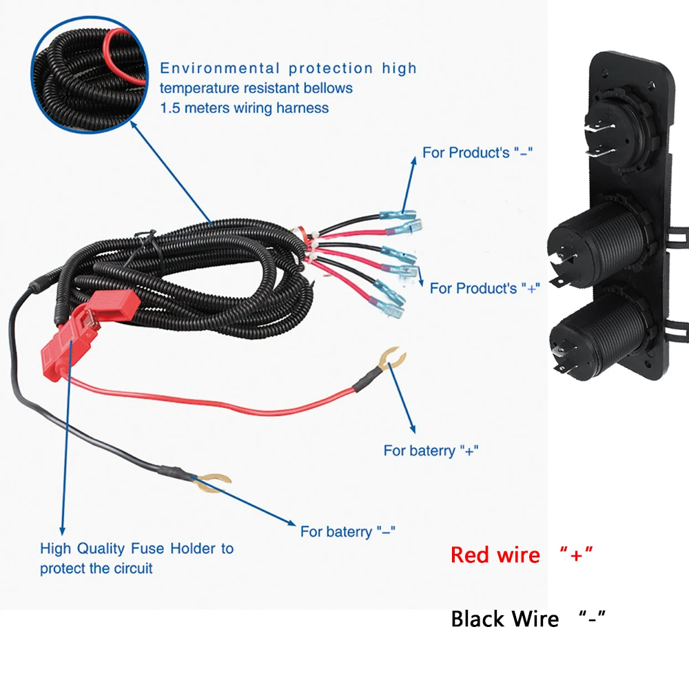 Easy to installation Wiring Harness Suitable for Car USB Charger Adapter Cigarette Lighter Power Socket 1 in 3 Wire | Автомобили и
