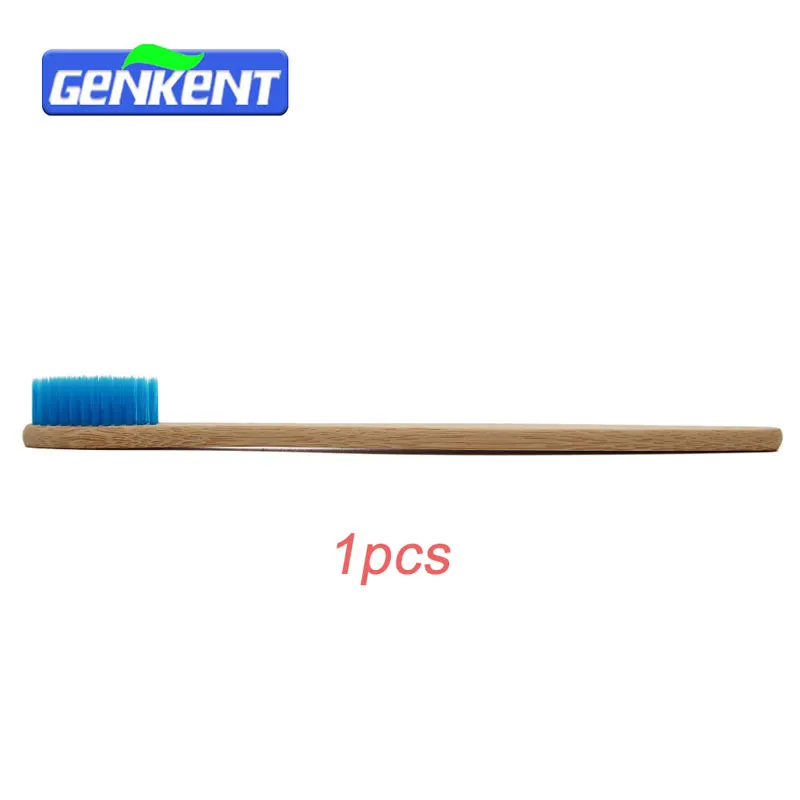 1pcs Genkent голубая головка бамбуковая зубная щетка окружающей среды деревянная синяя бамбуковая зубная щетка для ухода за полостью рта с мягкой щетиной - Цвет: 1pcs