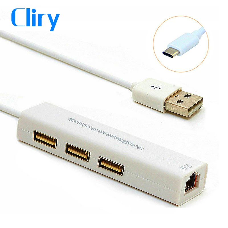 Cliry USB 2 0 Type-C миниатюрный usb-концентратор для RJ45 сетевой LAN адаптер Ethernet с 3 портами