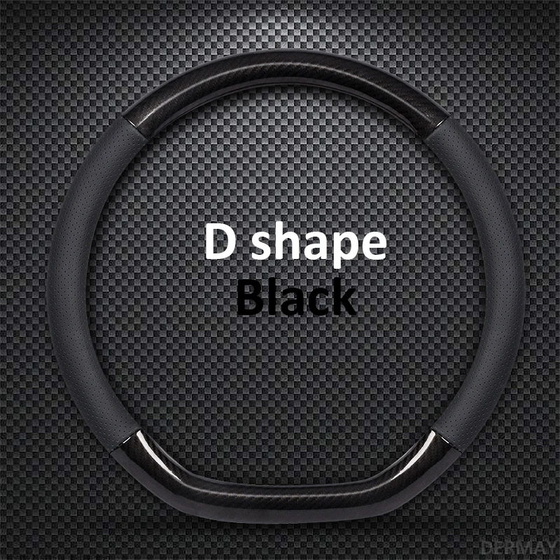 D shape Black Кожаный чехол рулевого колеса автомобиля для Renault Clio Megane Alaskan Talisman Kadjar kapptur Koleos Scenic Symbol Sandero Duster - Название цвета: D shape Black