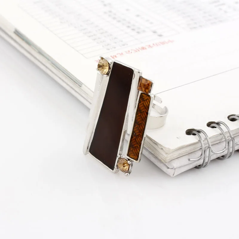 Высокое качество сплав прямоугольные кольца Эмаль Стразы модные ювелирные