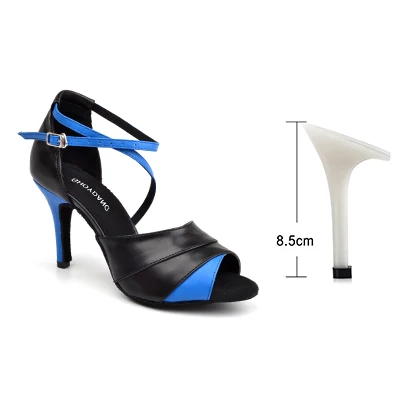 Blue 8.5cm SHOYDANC/Танцевальная обувь; женская кожаная обувь для латинских танцев; цвет красный, синий; обувь для сальсы; вечерние туфли для танго, вальса, самбы; обувь для танцев на высоком каблуке по индивидуальному заказу - Цвет: Blue 8.5cm