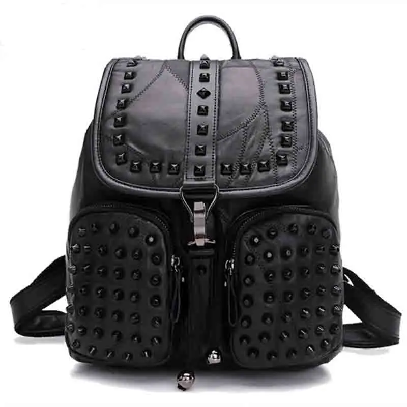 2017 Случайные Женщины Рюкзак овчины kanken рюкзак Mochila feminina mujer Черный заклепки