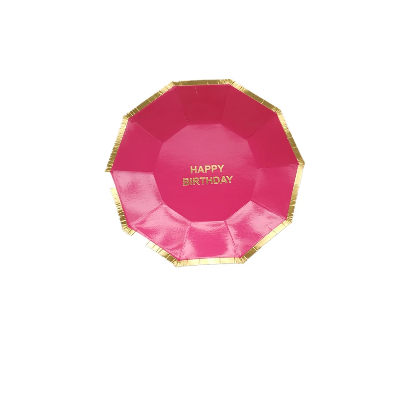 7inch Hot Pink 16 шт. большие 9 дюймов маленькие 7 дюймов бумажные тарелки темно-синего цвета с фольгой золото с днем рождения бумаги пластины день рождения партии еды лоток поставки - Цвет: 7inch Hot Pink