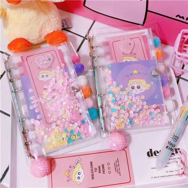 Kawaii креативный Розовый Блестящий сетчатый А6 спиральный блокнот со свободными