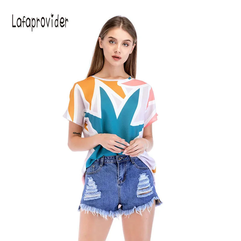 Lafaprovider loral печати с открытыми плечами шифоновая блузка Для женщин Топы Холтер