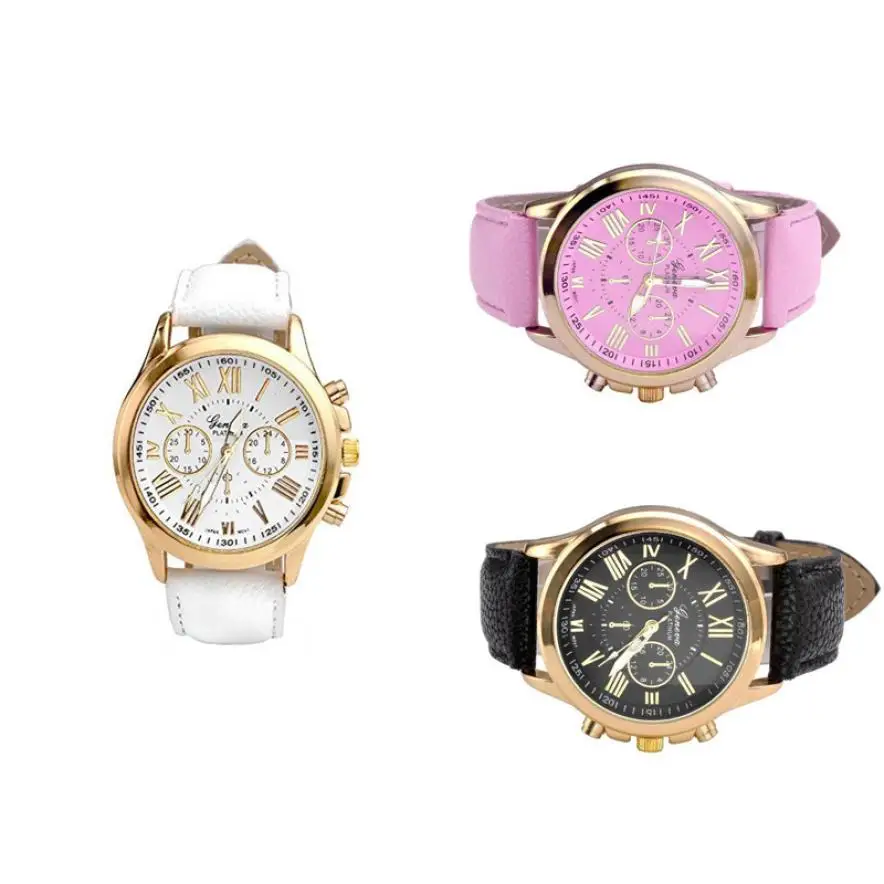Women Fashion Clock Female Watches Geneva Roman Numerals Faux Leather 2019 Analog Quartz Wrist Watch relogio feminino | Наручные часы