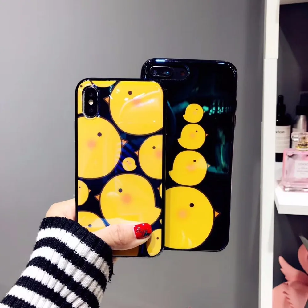 YUSEE Electroplate Blue Light Soft Phone Case Funny Cartoon Yellow Ducks for iPhone X 6 7 8 Silicone Plus |