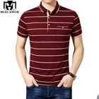 Футболка-поло MIACAWOR мужская приталенная, хлопок, модная рубашка в полоску, с коротким рукавом, повседневная, T718