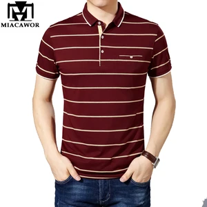 Футболка-поло MIACAWOR мужская приталенная, хлопок, модная рубашка в полоску, с коротким рукавом, повседневная, T718