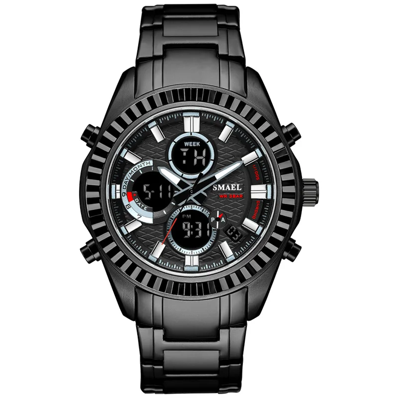 SMAEL, модные спортивные мужские часы TopBrand, Роскошные Кварцевые часы для мужчин, SL-1430 сталь, водонепроницаемые, деловые часы, светодиодный - Цвет: Black