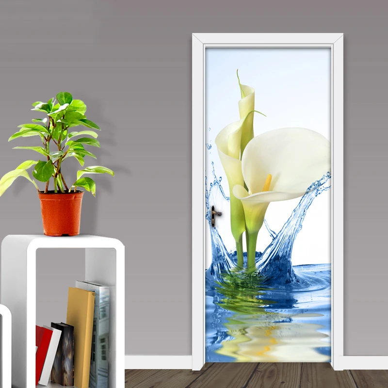 Современная мода цветок DIY самоклеющиеся двери стикер ПВХ водонепроницаемый