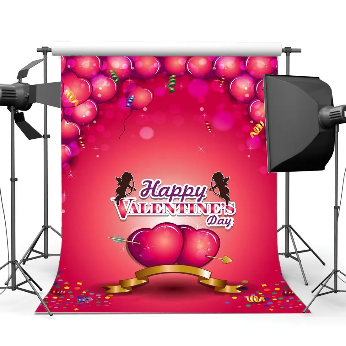 Valentine's Day Backdrop Sweet Hearts Balloons Bokeh Sequins Ribbon Romantic Photography Background | Электроника