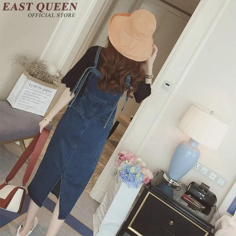 

Preppy style sleeveless denim dress spaghetti strap jeans dress women elegant denim long suspender dress xl KK1549 HQ