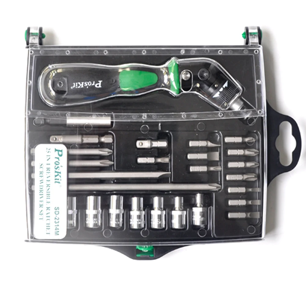 Pro'sKit SD-2314M 25в1 Реверсивная трещотка Магнитная отвертка Набор торцевых головок Набор инструментов Набор отверток с несколькими регулировками угла