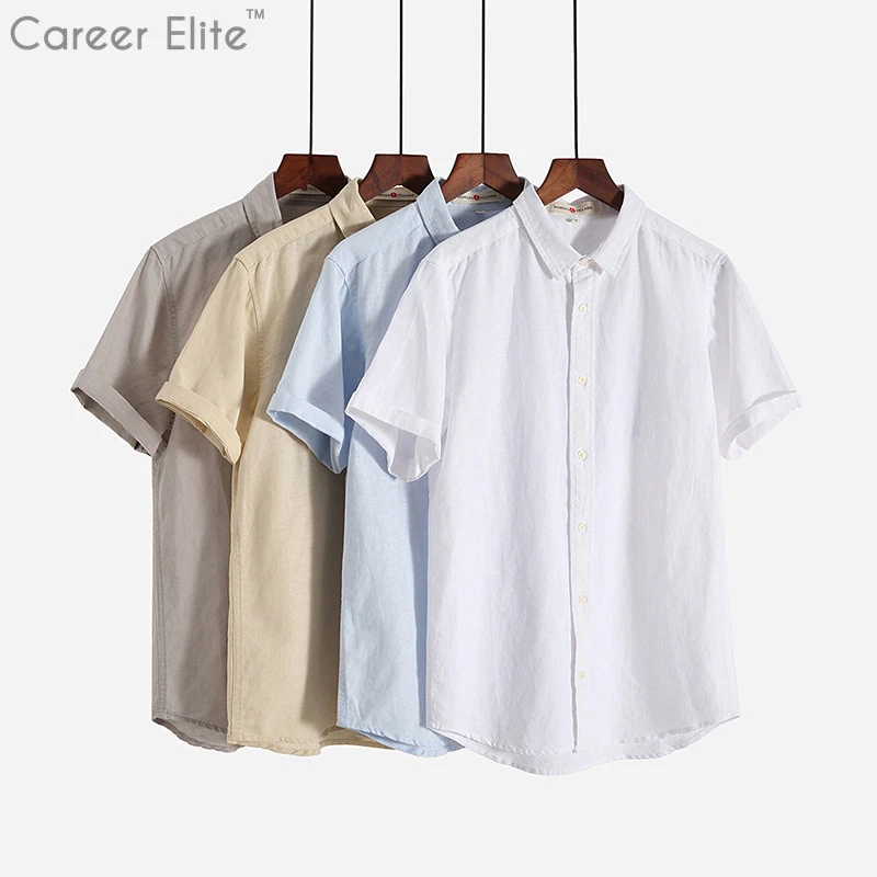 

Men Clothes 2020 Mens Shirts Short Sleeve Slim Linen Shirts Male White Color Casual Shirts Plus Size Summer Tops Chemise Homme