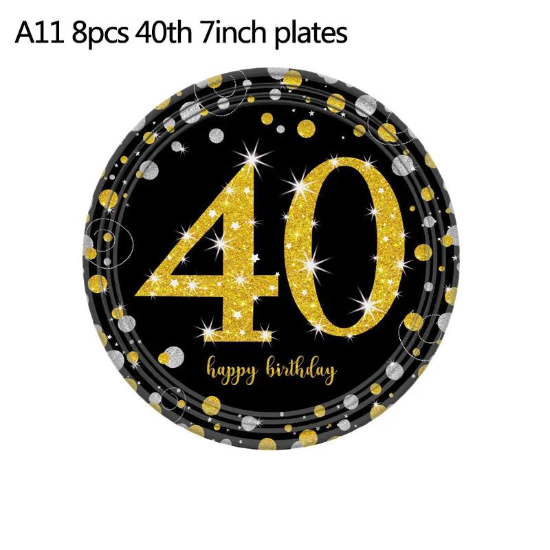 A11 7inch plates 18/21/31/40/50th черный золотой счастливый посуда для вечеринки в честь Дня Рождения наборы скатерть чашки тарелки салфетки Свадебные принадлежности для юбилейной вечеринки - Цвет: A11 7inch plates