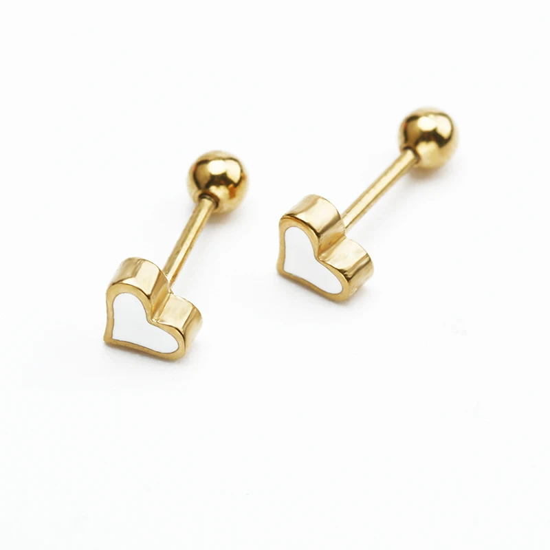 4mm gold white 1 пара маленькие серьги-гвоздики в форме сердца Pendientes Brincos масло из нержавеющей стали капельная спираль 0,8 мм пирсинг для тела ювелирные изделия для женщин - Окраска металла: 4mm gold white