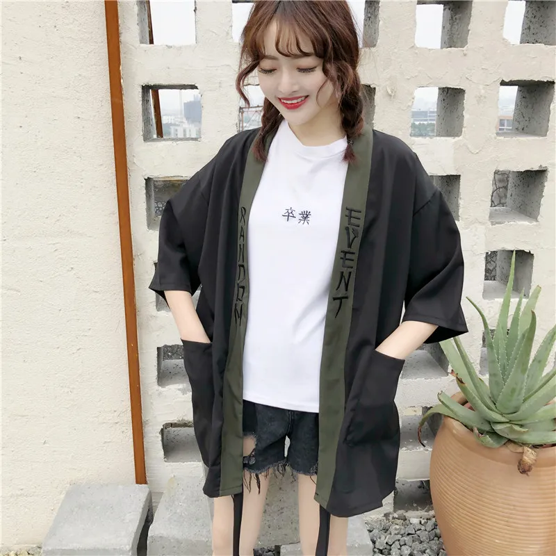 Couple Japanese Kimono Summer Cardigan Kimono Yukata Woman Black Summer Loose Outer Garment