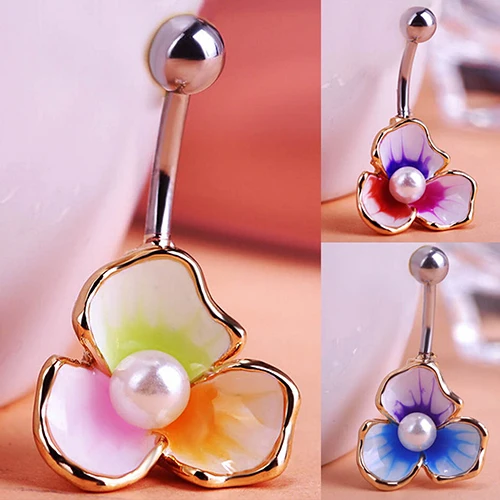 Bluelans 3 лепестка цветок искусственный жемчуг пупка Кольцо пирсинг ювелирные