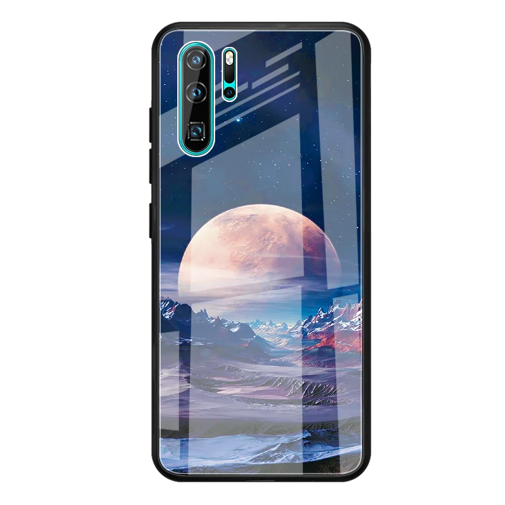 14 Чехол из закаленного стекла с изображением Луны и космоса для huawei P20 Lite P20 Pro P30 Lite P30 Pro, силиконовый чехол для телефона с рисунком - Цвет: 14