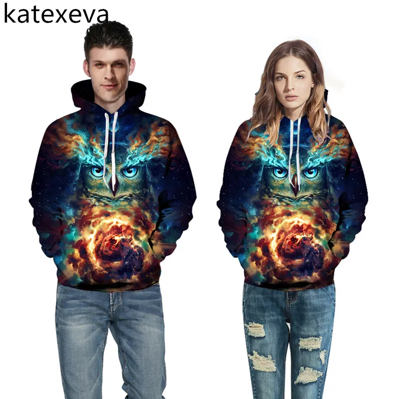 Katexeva 2018 осень и зима Новый любителей животных цифровой печати с капюшоном