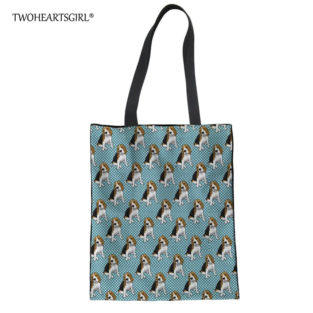 

Twoheartsgirl Cute Polka Beagle Print Shoulder Bag for Female Women Animal Dog Canvas Handbags Casual Shopping Tote Bags