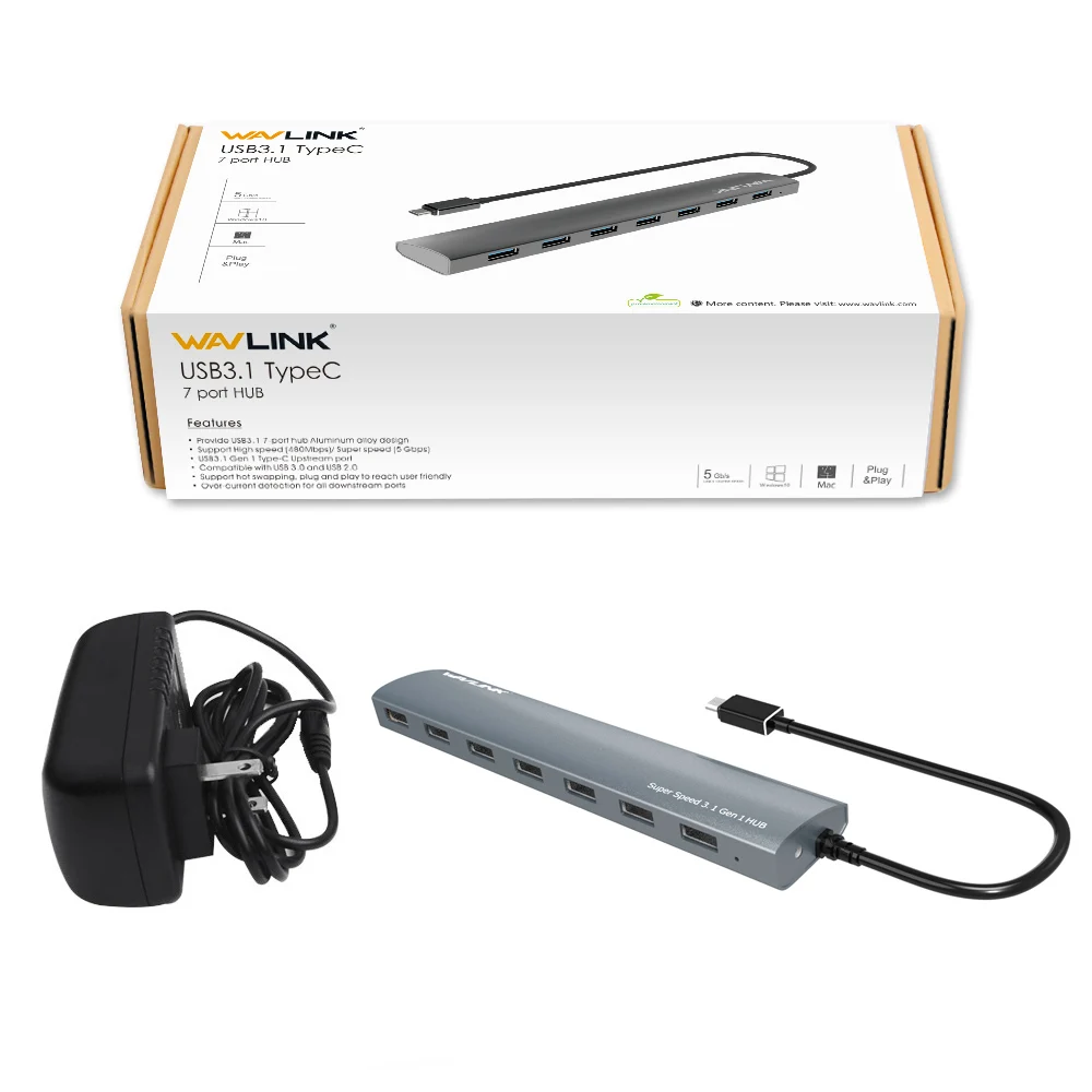 Высокоскоростной 7 портовый USB C концентратор 3 1 Алюминиевый Тип Разделитель с