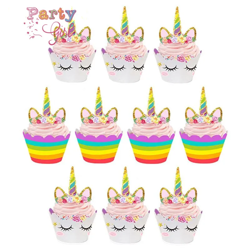 24 шт Babyshower Единорог кекс для вечеринки торт Топпер С Днем Рождения украшения Дети 1-й День рождения девочка/мальчик Единорог день рождения