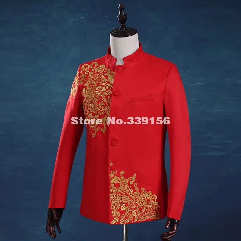 Роскошные мужские костюмы для жениха с золотой вышивкой винтажные красные