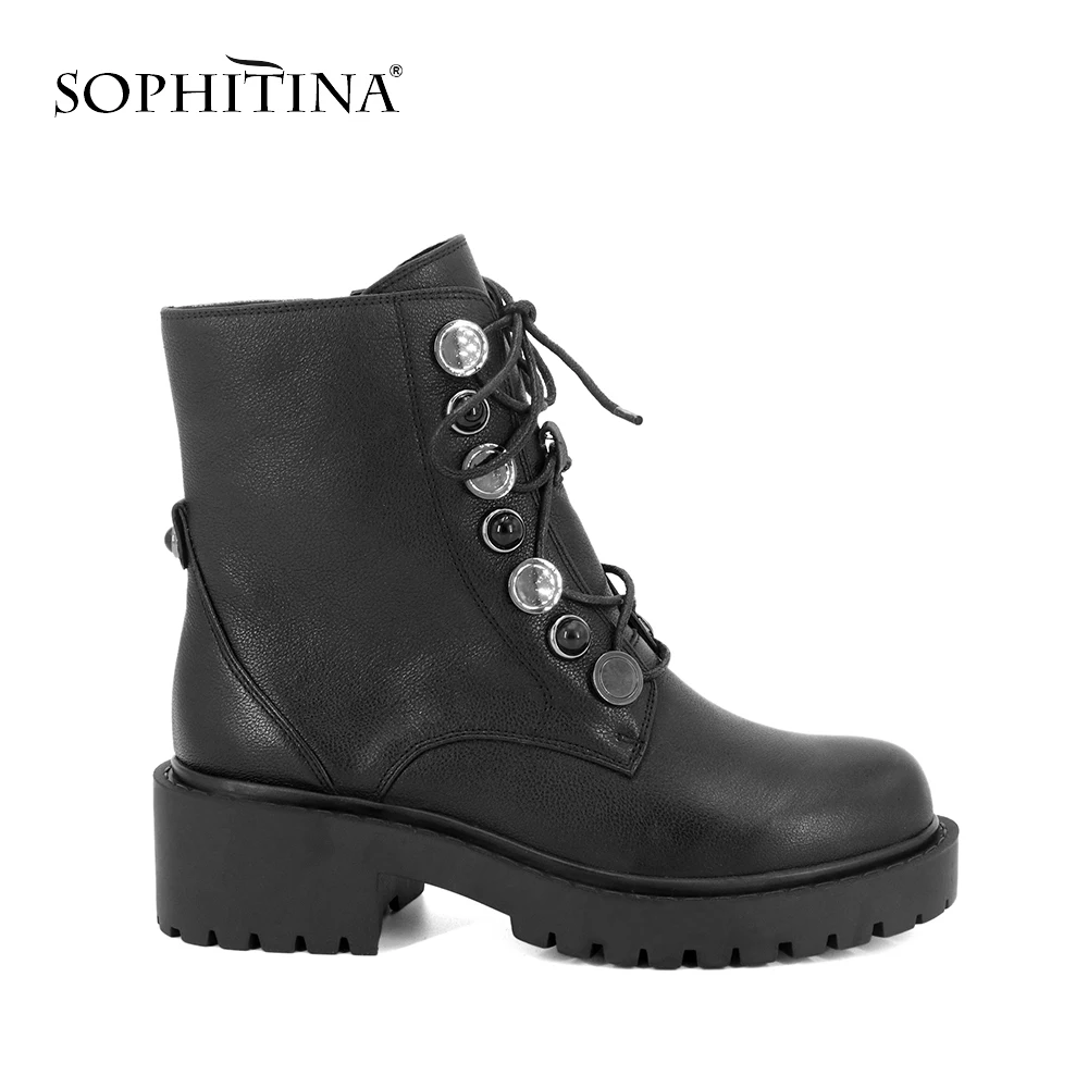 SOPHITINA/Лидер продаж Женские ботильоны Модная черная теплая обувь высокого