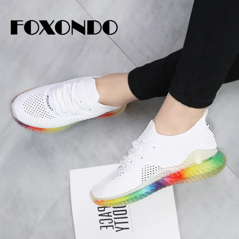 FOXONDO/Новинка 2019 года сезон весна Модные женские кроссовки на плоской платформе из