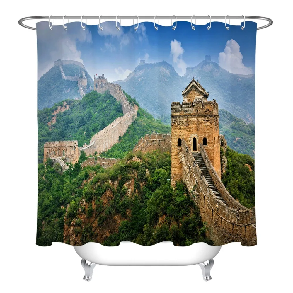 LB Ancient Great Wall of China Mountain Shower Curtains Bathroom Curtain with Mat Set Scenic Waterproof Fabric For Bathtub Decor | Дом и сад