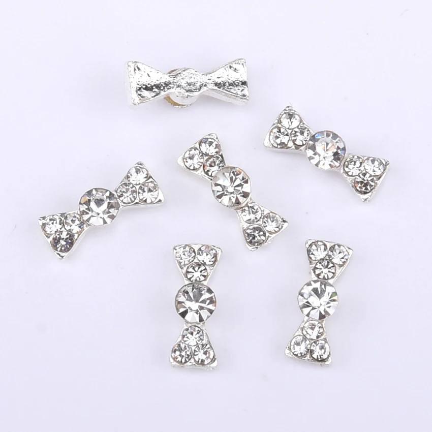 10 шт Серебристые элегантные с украшением в виде кристаллов галстук-бабочка