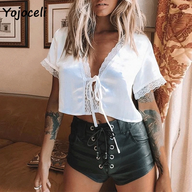 Фото Yojoceli 2019 Новая летняя кружевная Лоскутная блуза рубашка женщины - купить