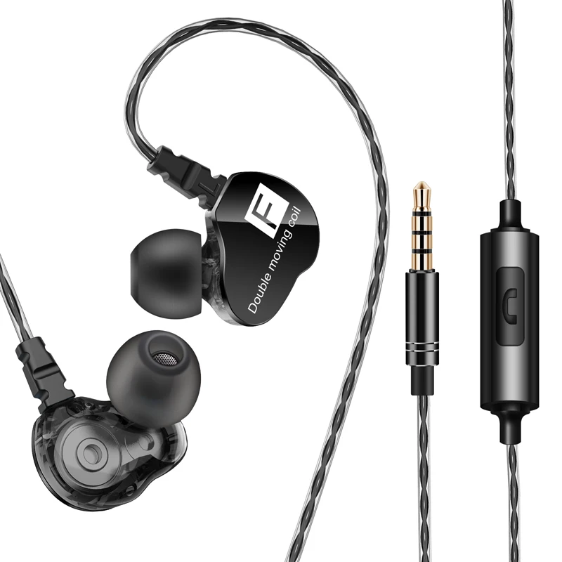 black Оригинальная мода Fonge F4 проводные наушники бас тяжелый двойной драйвер стерео HIFI наушники спортивные музыкальные наушники с микрофоном для смартфона - Цвет: black
