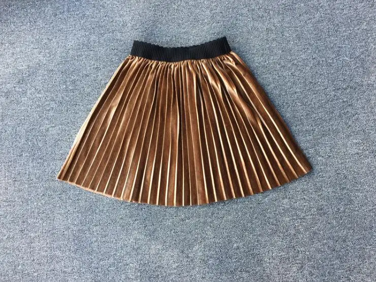 brown without tulle Новинка; бархатная плиссированная юбка; Длинная Юбка До Колена Для девочек; сезон лето-зима; Повседневная гладкая юбка-пачка для девочек; эластичная плиссированная юбка с высокой талией - Цвет: brown without tulle