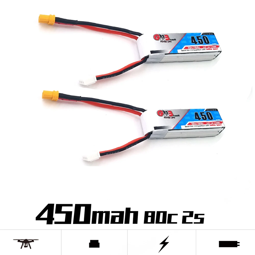 2 шт. Gaoneng 2S 450 мАч 80C/160C Lipo батарея JST XT30 разъем Micro Aircraft Mini Quadcopter FPV Racing Drone Babyhawk |