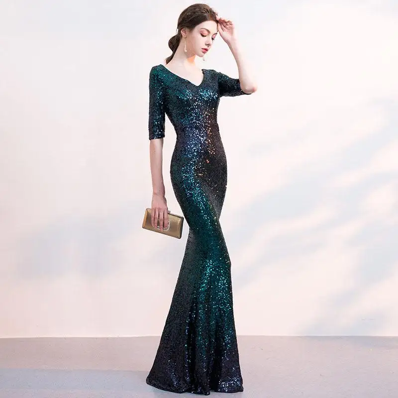 Sexy Celebrity Maxi Dresses Sequins Women Robe De Soiree Elagant Bling Trumpet Dress Evening Gown Luxury Abendkleider - Цвет: Blue gradient dress