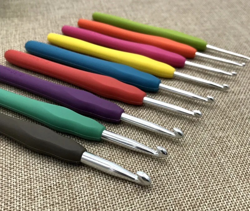 9pcs DIY knitting tool set Color TPR silicone soft handle aluminum crochet | Дом и сад