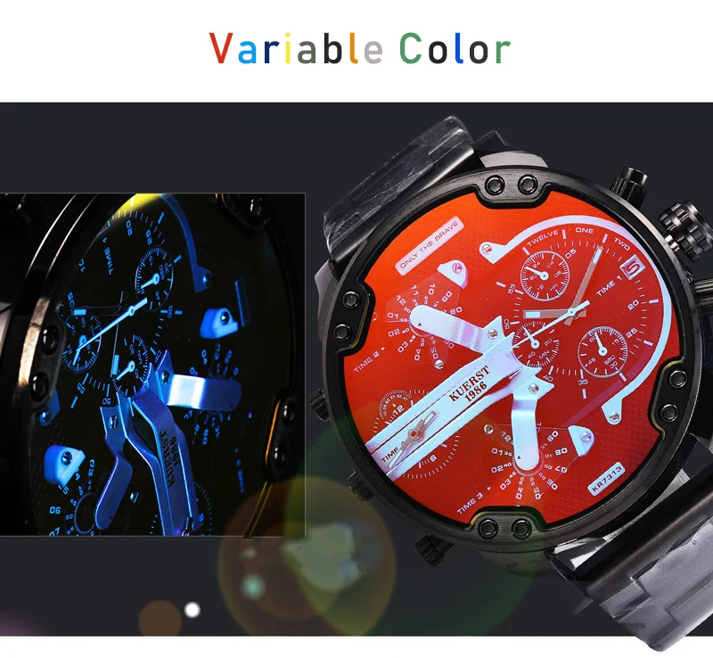 New Men's Large Dial Sports Watch Multi-time Zone Display Military Watch Men Luxury Brand KUERST Waterproof Quartz Watch