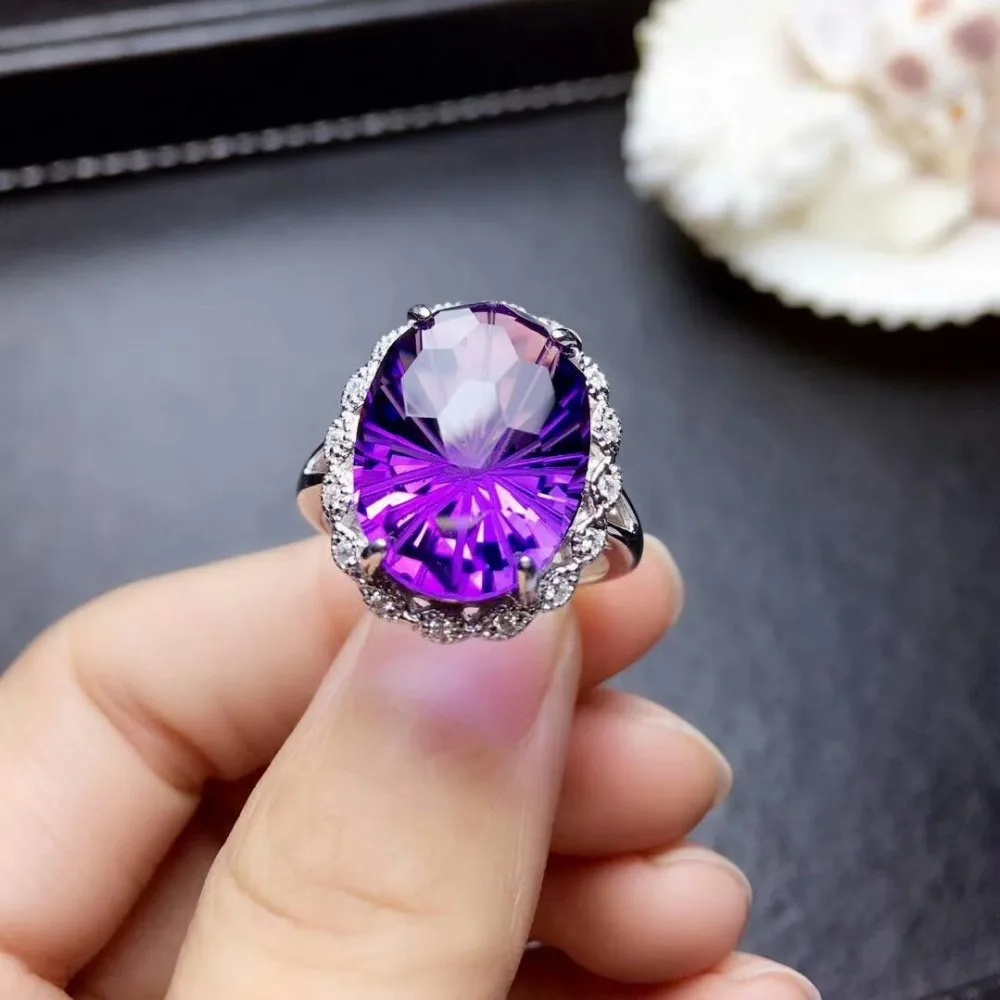 

shilovem 925 sterling silver piezoelectric amethyst Rings fine Jewelry women plant trendy party open classic new mj121401agz