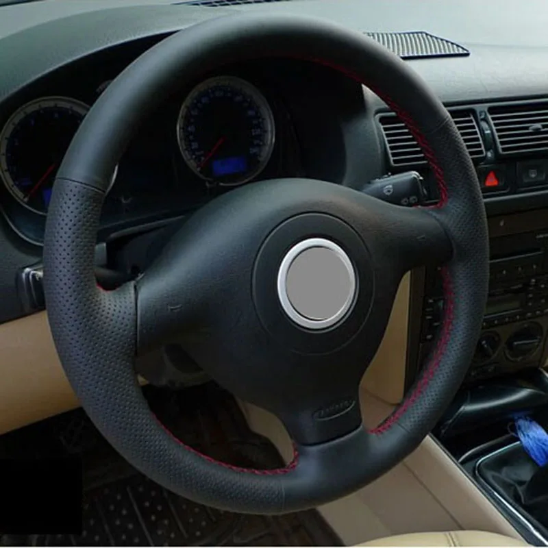 Плетеный автомобилей Стайлинг DIY черный кожаный чехол руль для Volkswagen VW Гольф 4 Mk4 старого VW Passat B5