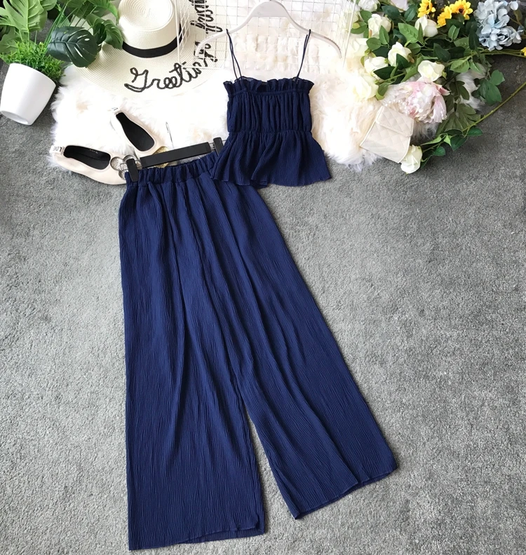 ALPHALMODA топ на бретельках + плиссированные широкие брюки женский повседневный