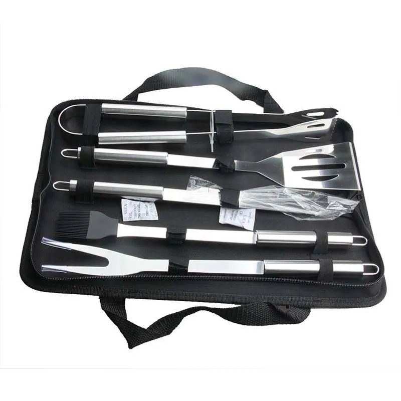 5pcs/set BBQ Tools Set Stainless Steel Brush Knife Fork Shovel Food Clip with Storage Bag Barbecue Kit |