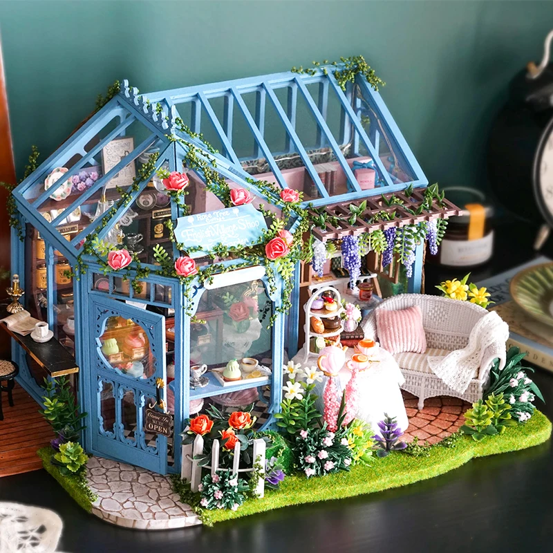 CUTEBEE DIY кукольный домик деревянные кукольные домики Миниатюрный Кукольный дом мебель комплект Каса музыка светодиодные игрушки для детей подарок на день рождения A68C