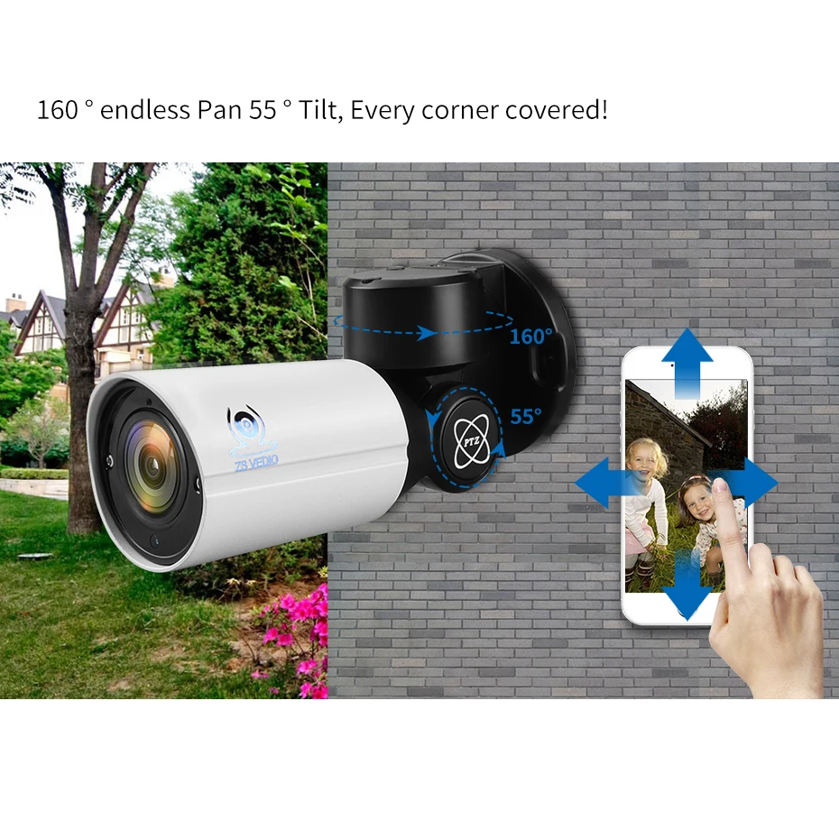ZSVEDIO наблюдения Камера s IP 5.0MP мини POE PTZ H.265 Cloud Storage на открытом воздухе 4X