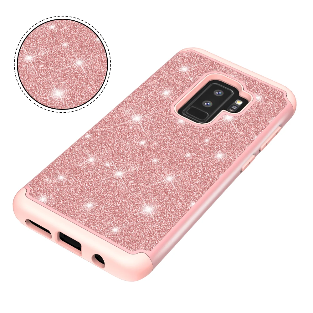 Чехол для телефона Samsung Galaxy S8 S9 Plus Note 9 задняя крышка 2 в 1 Блестящий Ударопрочный ПК